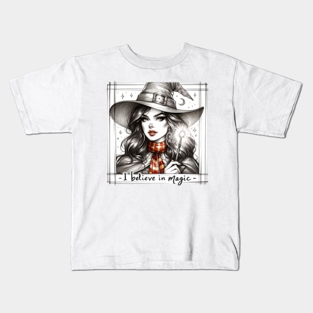 I Belive in Magic - Witch Girl - Fantasy Kids T-Shirt by Fenay-Designs